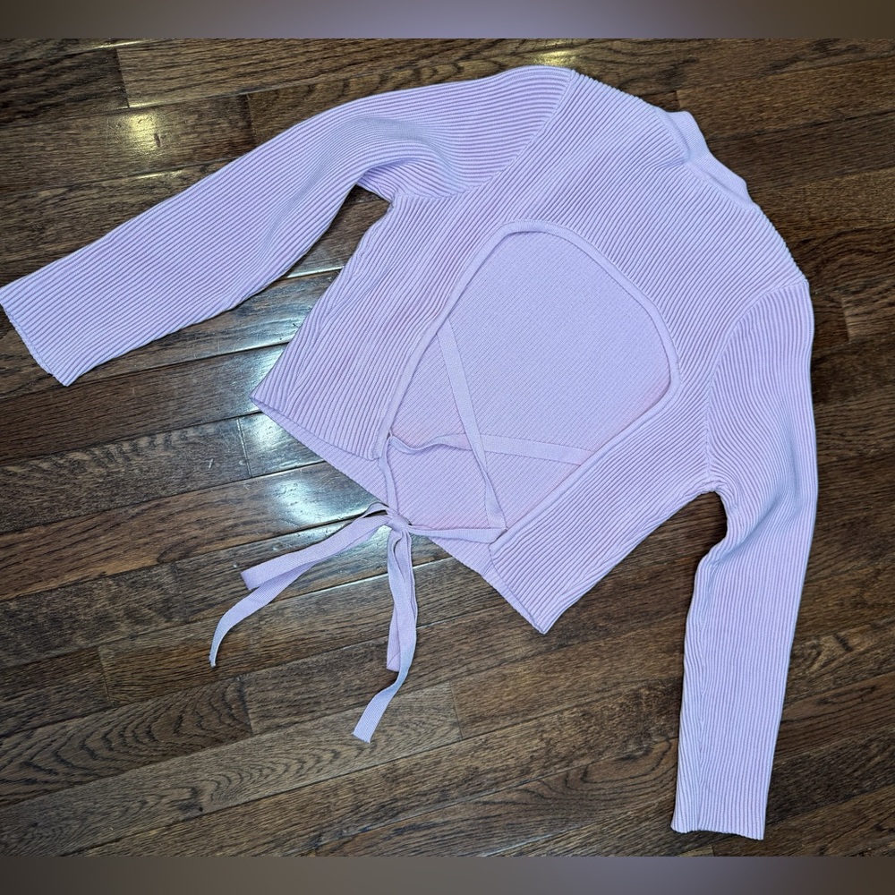 Re_Styld Pink Ribbed Cross Back Sweater - Picture 5 of 5